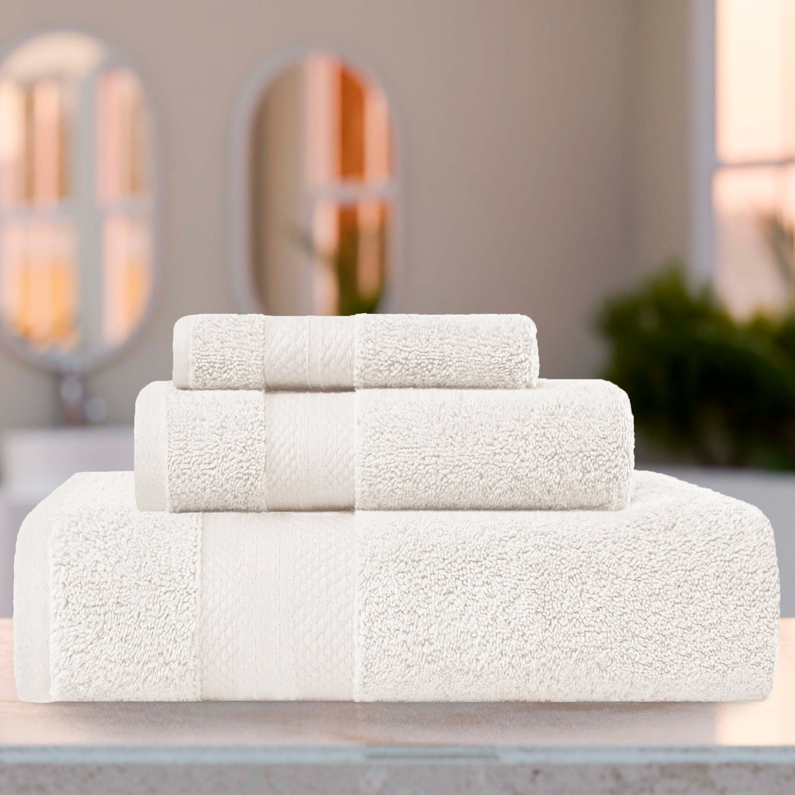Finnian Ultra-Plush Heavyweight, 100% Turkish Towel Collection, Ivory, 3 Piece Towel Set