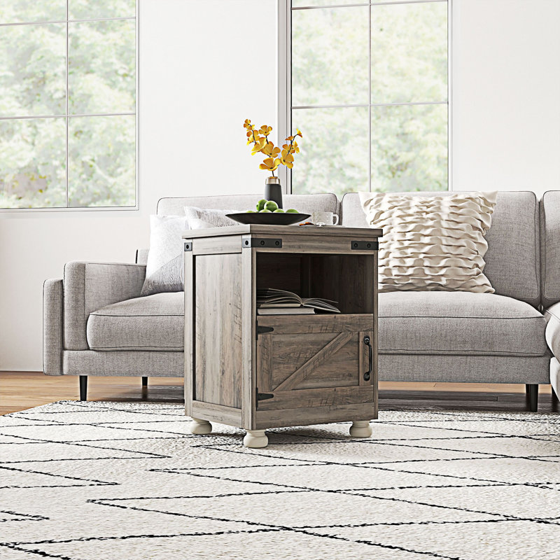 Petite table d'appoint avec rangement, Gris, Gris
