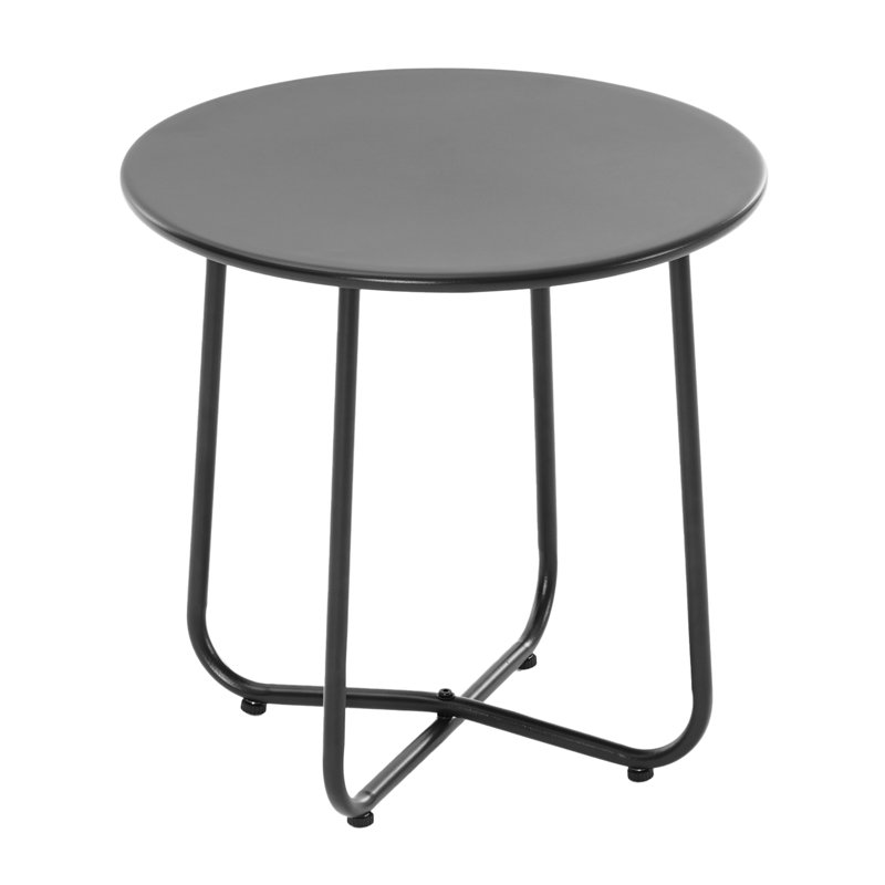 Ebern Designs Steel Patio Side Table, Weather Resistant Outdoor Round End Table for Room, Bedside, Porch, Black
