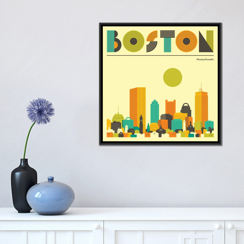 « boston horizon », impression sur toile, H 18 po x l 18 po x P 1,5 po, Toile avec cadre flottant noir, Pas de tapis