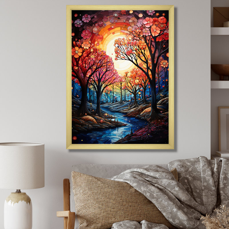 Toile mauve et rose IV sur toile, Cadre doré simple, H 32 po x l 16 po x P 1 po