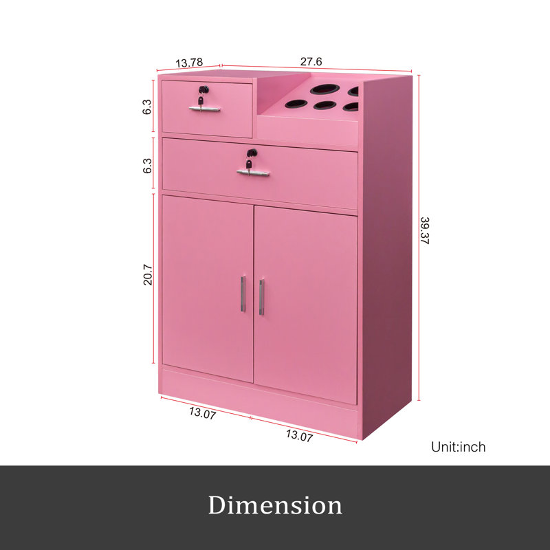 Armoire de rangement pour salon de beauté verrouillable, Rose