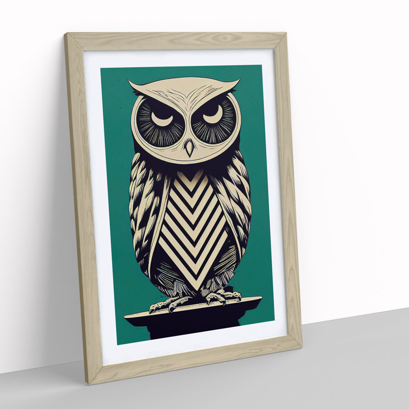 Sitting Owl - Framed Print, 64cm H x 46cm W x 2cm D, Oak