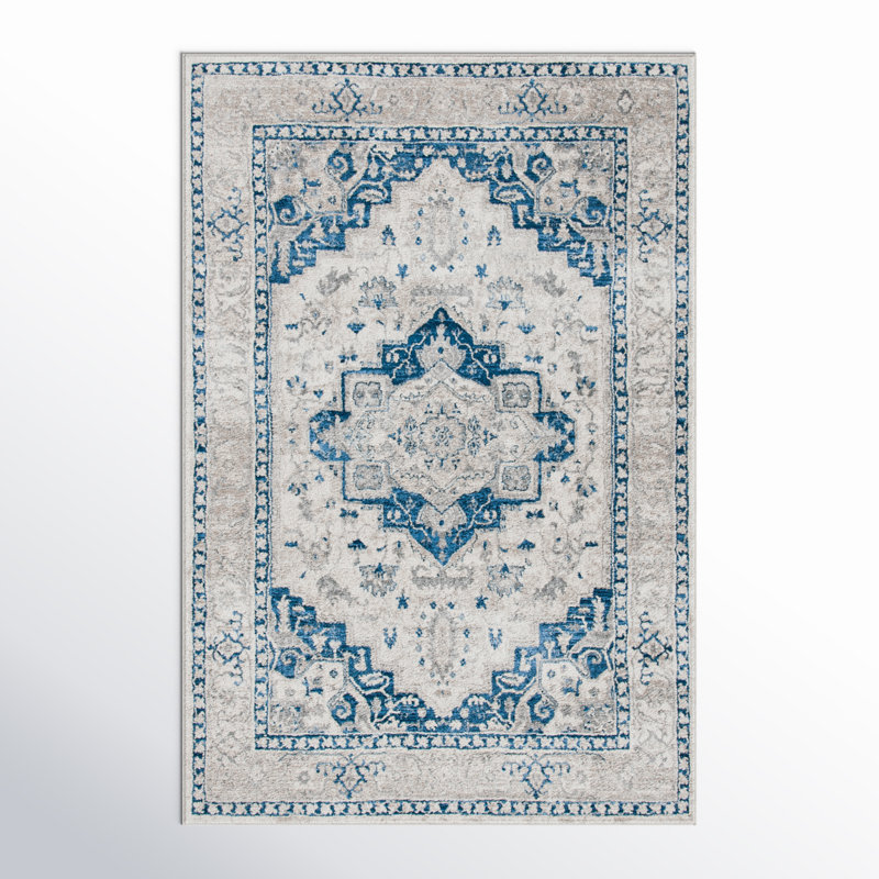 Tapis ivoire / bleu Aurich 851, Rectangle 8 pi x 10 pi