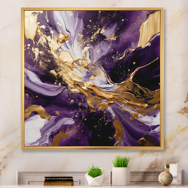 Mauve et or liquide Magic III - Art mural abstrait pour le salon, H 36 po x l 36 po, Sans cadre, Toile tendue