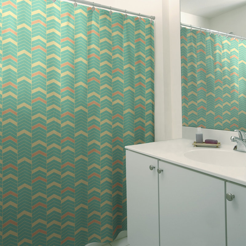 Rideau de douche simple à chevrons, Vert / orange / jaune