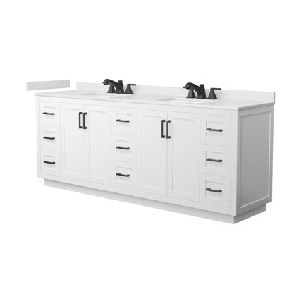 Meuble-lavabo double autoportant de 84 po avec plateau en marbre Miranda