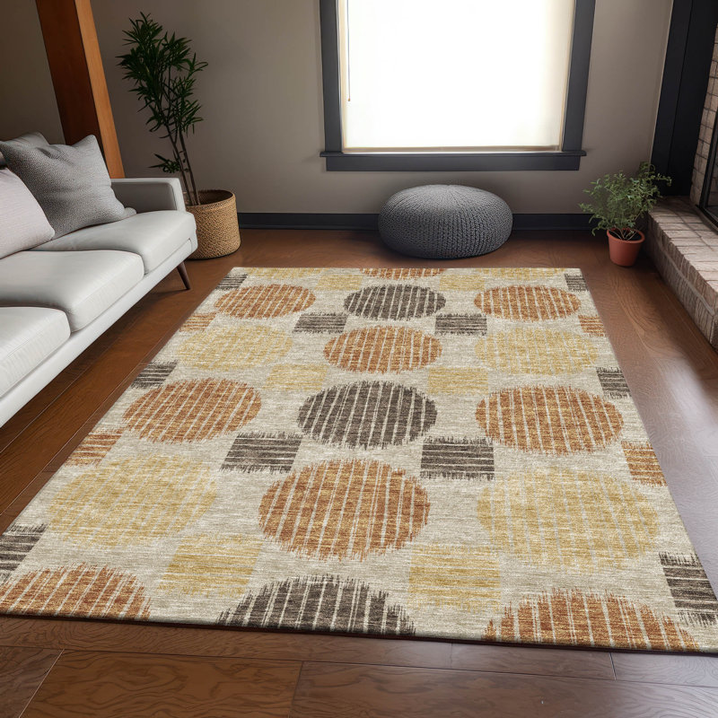 Premium Machine Washable Prisco Tan Rug, Rectangle 5' x 7'6"