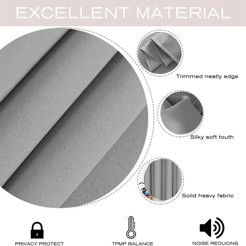 100% Polyester Blackout Pencil Pleat Room Darkening Curtains (Set of 2), LIGHT GREY, 168x183
