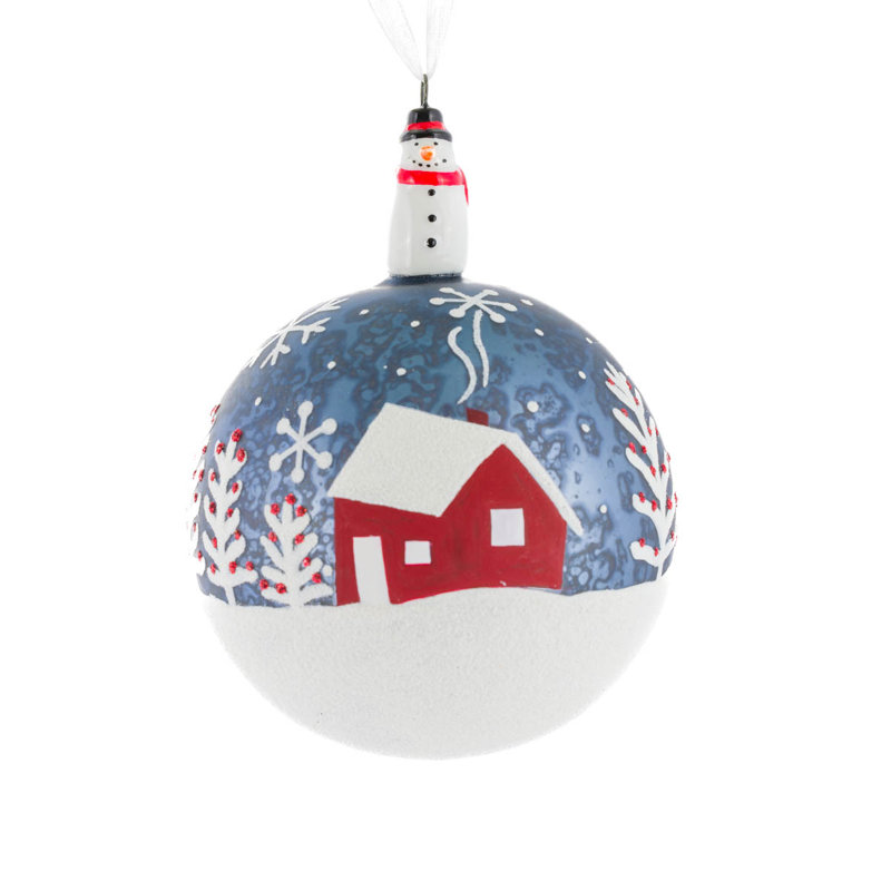 Ensemble de 2 ornements de chalet en verre blanc avec casquette bonhomme de neige