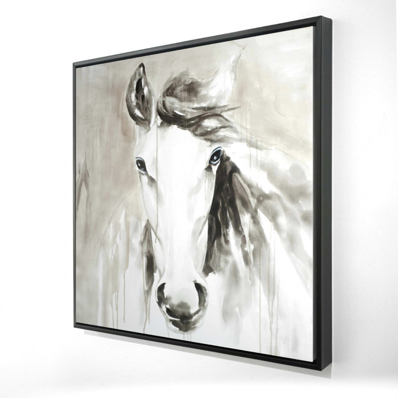 Beautiful abstract horse - White Farm animals framed canvas, 37.25" H x 37.25" W
