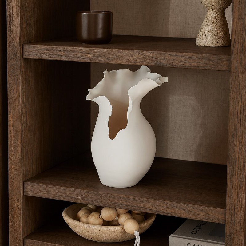 Vase de table en céramique Bia, Blanc, H 14,8 po x l 9,15 po x P 9 po
