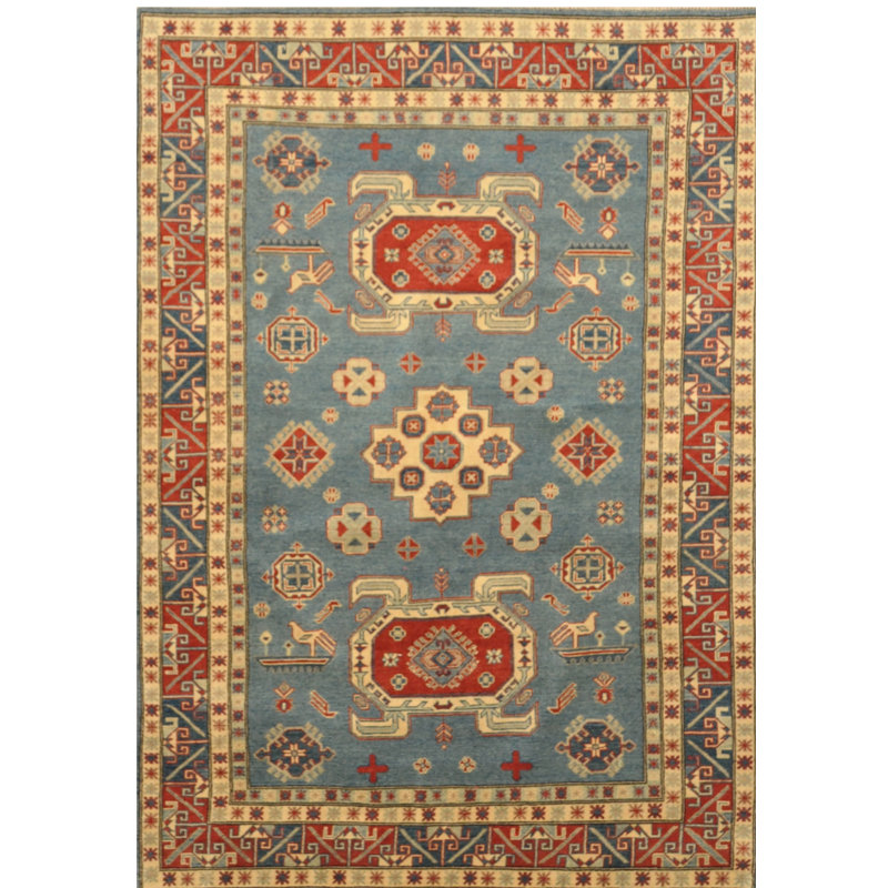 Tapis de zone en laine 10 pi 3 po x 8 pi 10 po one-of-kind à la main noué la kazak Landing
