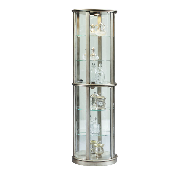Goode Lighted Half Round 5 Shelf Curio Cabinet in Aged Silver