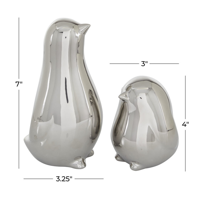 Silver Porcelain Bird Sculptures Set of 2