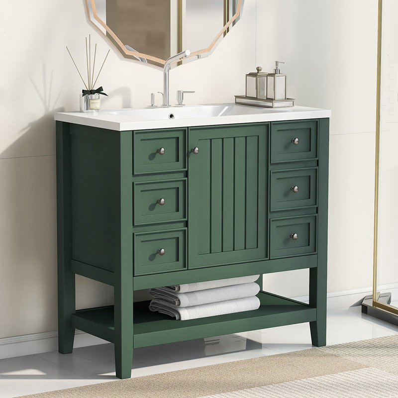 Meuble-lavabo simple 36 po avec plateau Rhoanne, Vert