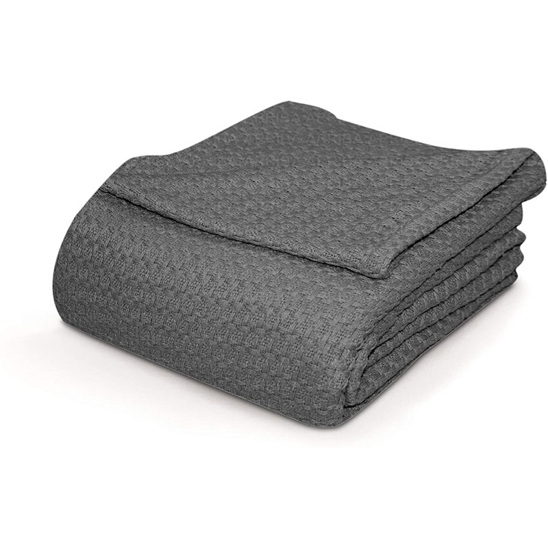 Gray Twin Cotton Basket Weave Thermal Blanket
