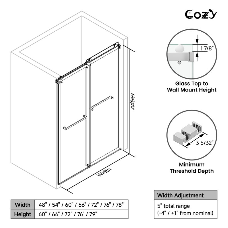 62-67" W x 60" H Frameless Double Sliding Tub Door with 3/8" (10mm) Clear Tempered Glass, Shatter-Resistant Film & Installation Hole Locator