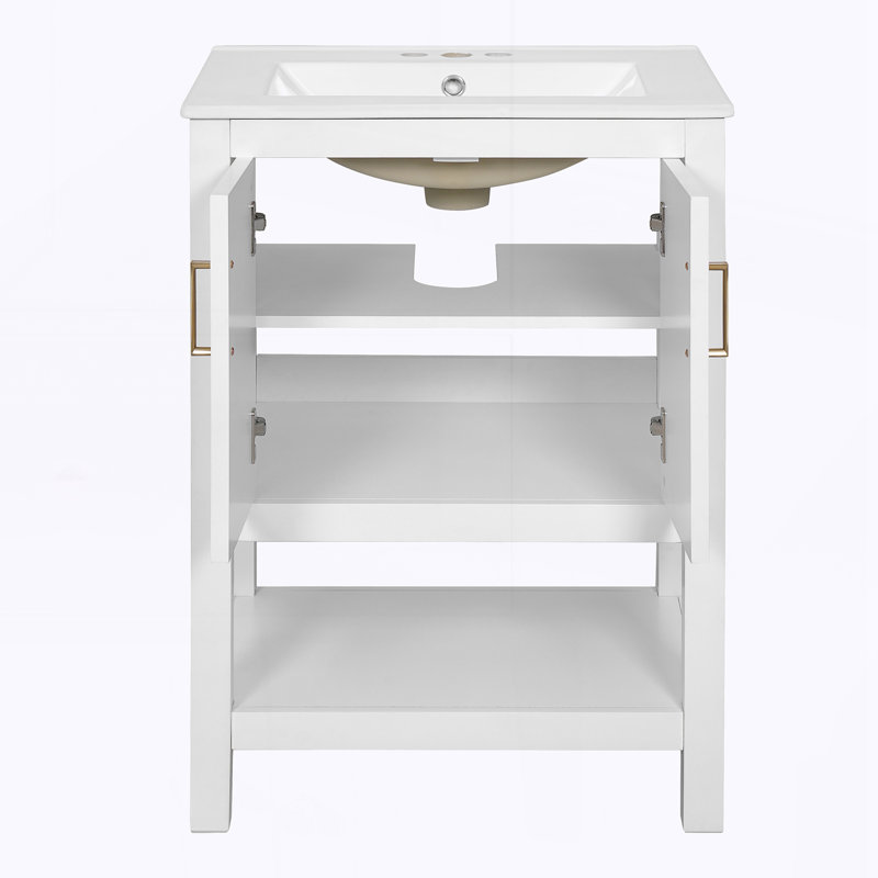 Meuble-lavabo moderne de 24 po au design sergé élégant avec charnières à fermeture en douceur, Blanc