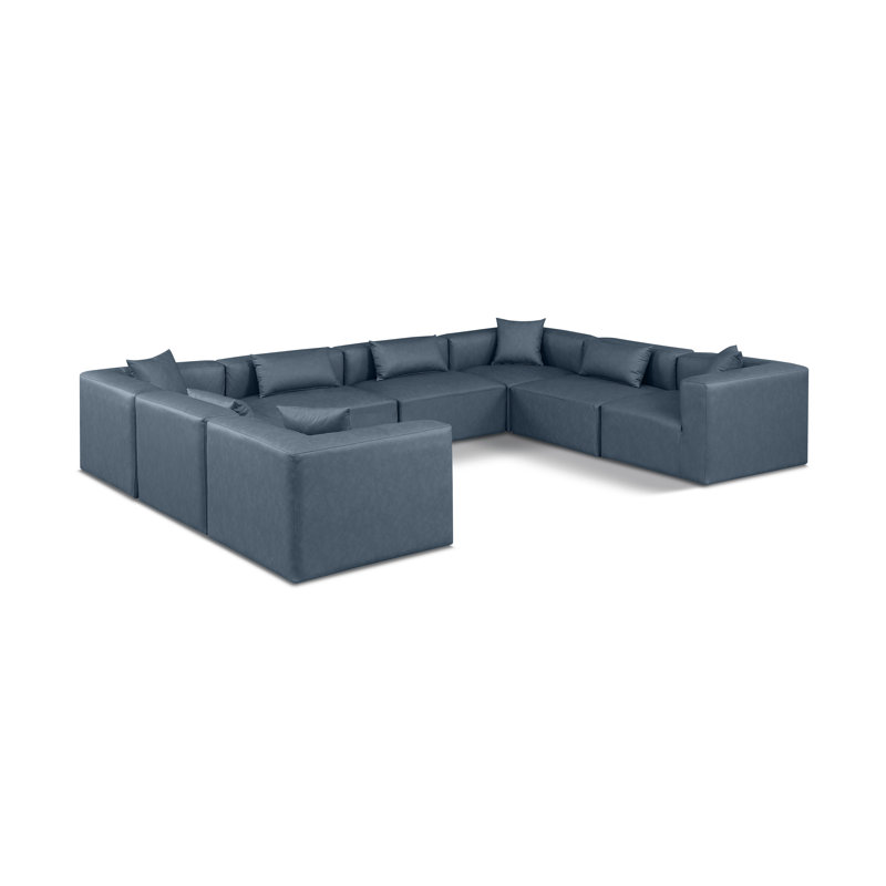 Ivion Upholstered U-Shaped Sectional Reversible, Navy Vegan Leather