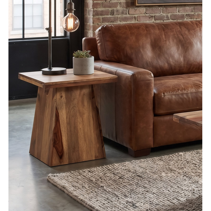 Table de bout en bois de sheesham massif avec base à piédestal angulaire, Nutmeg