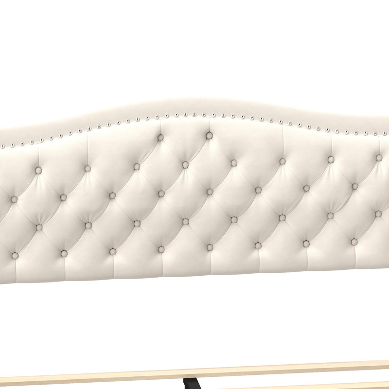 Lit de rangement capitonné avec tiroirs Kassaia , Grand, Beige