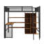 Lit mezzanine double en métal avec garde-robe et étagère pour poste de travail intégré