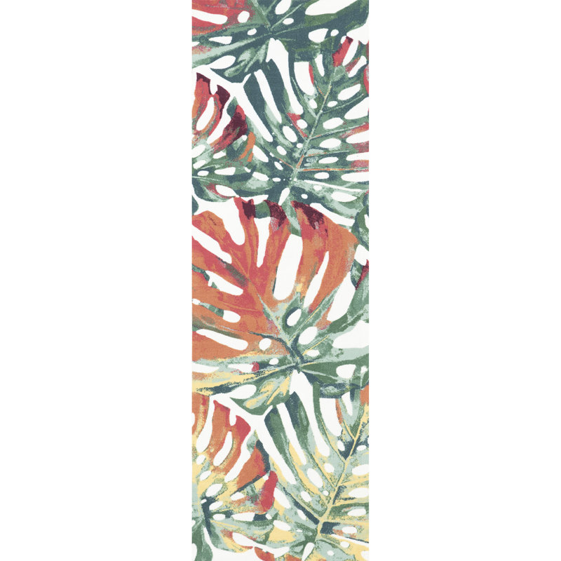 Pennsylvania Leaf Green/Orange Indoor/Outdoor Rug, Runner 2'6" x 8'