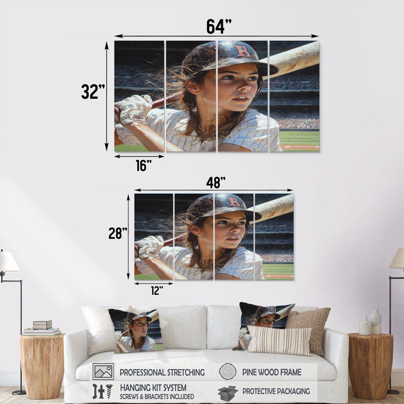 Joueur de baseball sur le terrain II - ensemble d'art sur toile de baseball sport, H 28 po x l 48 po