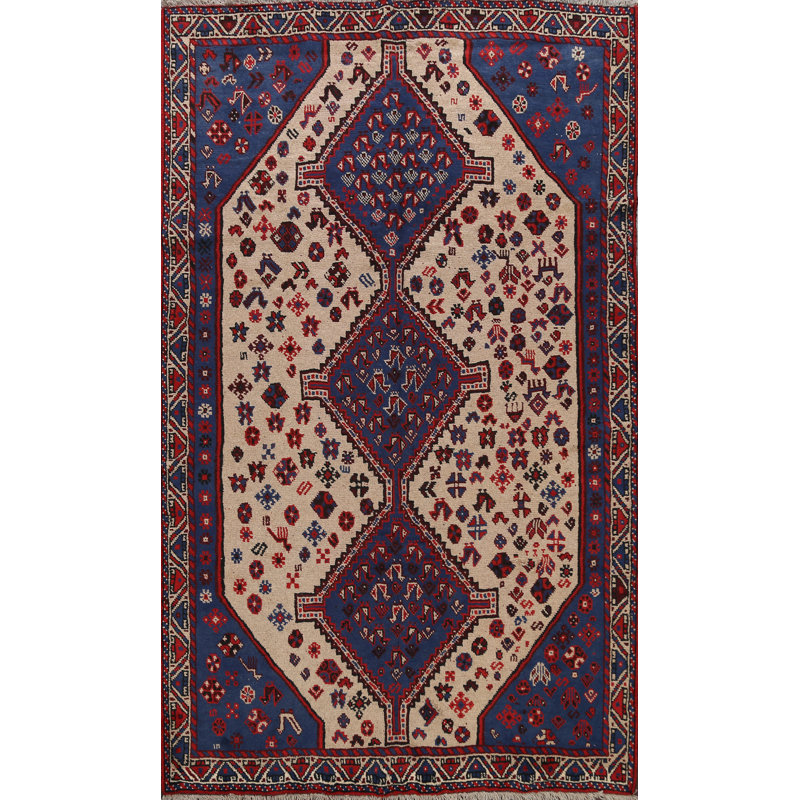 Tapis unique en laine noué à la main de style années 1960 de 6 pi 7 po x 9 pi 2 po bleu / beige Harvee