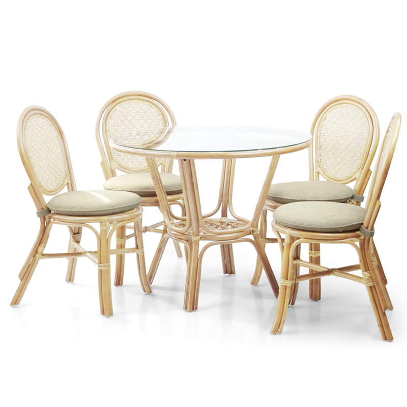 Natural Rattan and Cane Side Chair with Cream Cushion