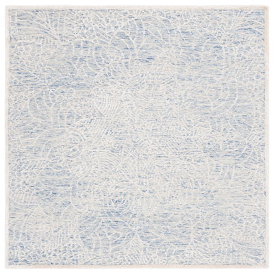 Tapis bleu / ivoire en coton / laine / coton touffeté à la main Gorete