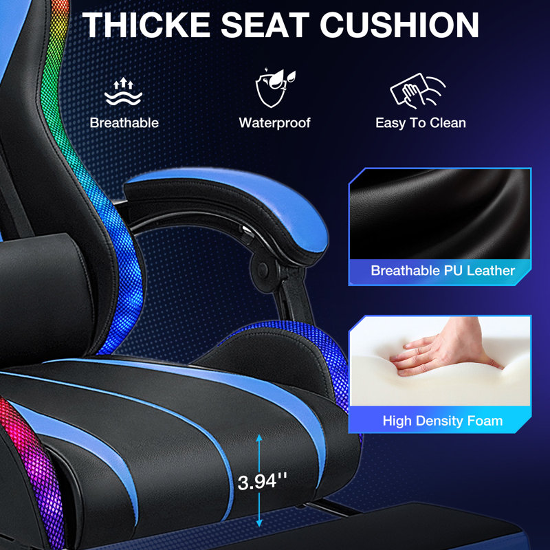 Gaming Chair With Bluetooth Speakers And RGB LED Lights Ergonomic Massage Video Game Chair With Footrest High Back With Lumbar Support
