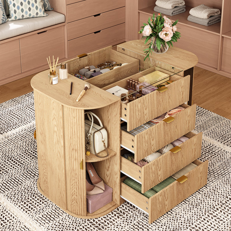 47''W Bedroom Closet Island With Drawers And Storage Cabinet, Brown