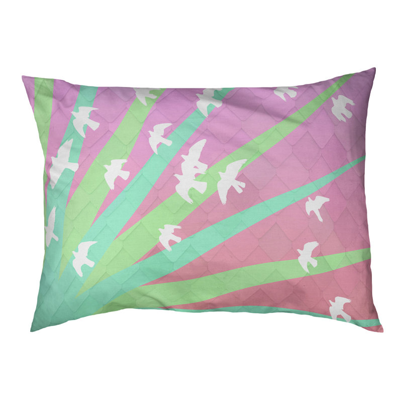 Coussin stylisés d’oiseaux et de soleil Burien, L 19,5 po x l 29,5 po, Vert/rose/noir