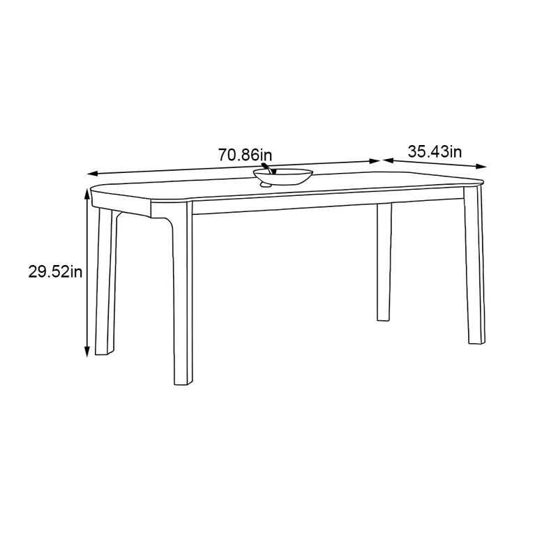 Table de salle à manger rectangulaire en bois de frêne massif, H 29,52 po x L 70,86 po x l 35,43 po