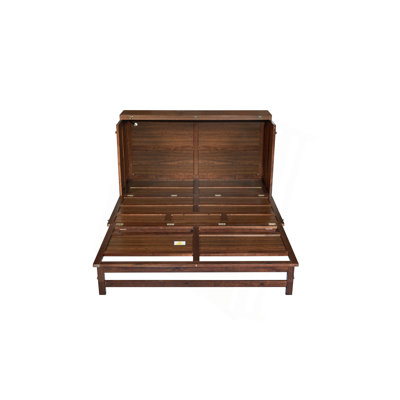 Armoire pour grand lit escamotable Murphy avec tiroir de rangement et station de charge, port USB, cadre de lit escamotable en pin massif pour bureau à domicile, studio ou chambre d'amis