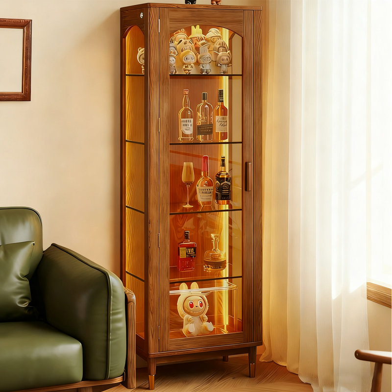 Vitrines en bois massif noisette + verre trempé + métal