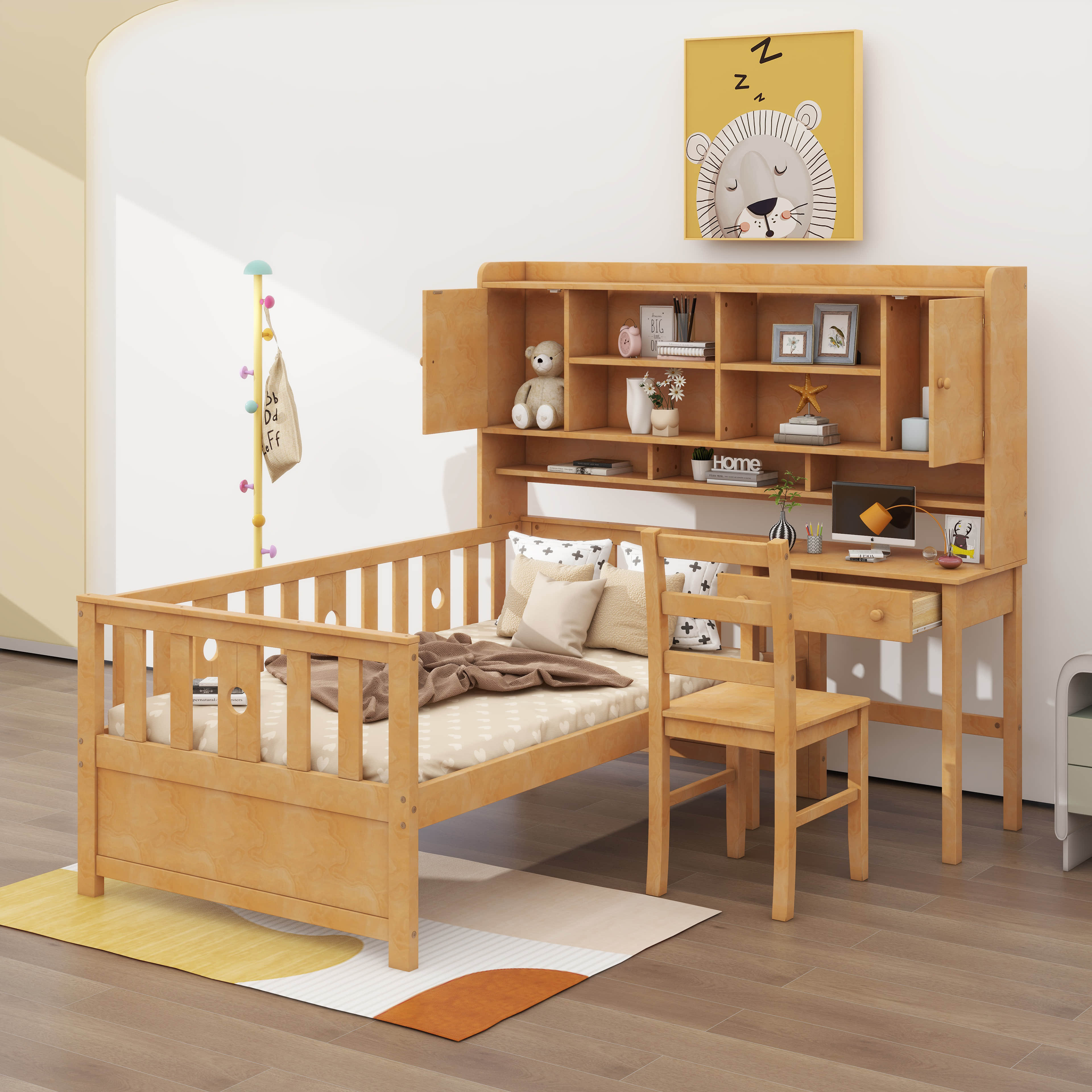 Red Barrel Studio® Wooden Platform Twin Bed With An Integrated Headboard  Bookshelf And Attached Desk Wayfair