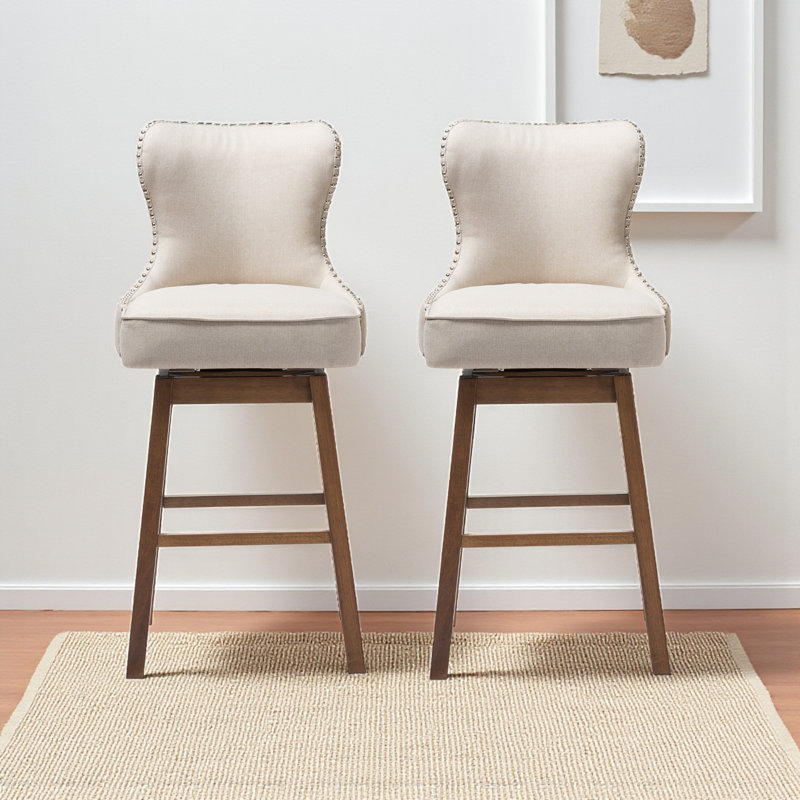 Tabouret de comptoir pivotant en bois massif beige Carlesia, H 44,49 po x l 21,46 po x P 21,85 po, Beige