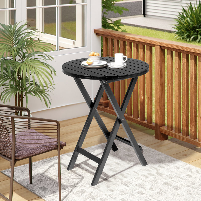 24.In  Round Patio Folding Wood Table, Black