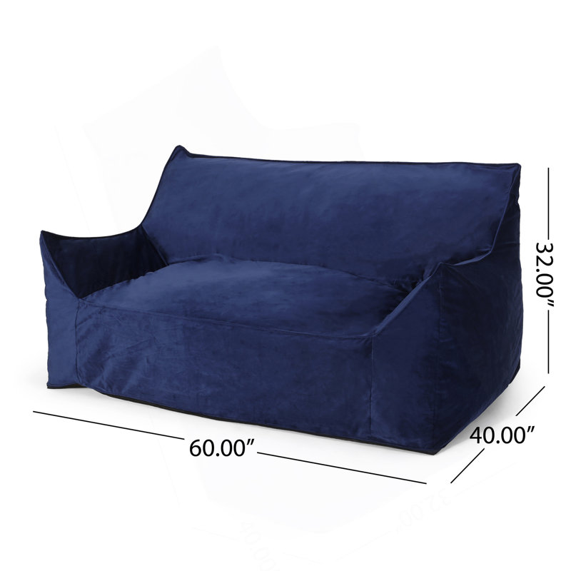 Comfortable Armrested Bean Bag Chair For Relaxation And Style, 32" H x 60" W x 40" D, Blue Solid Velvet