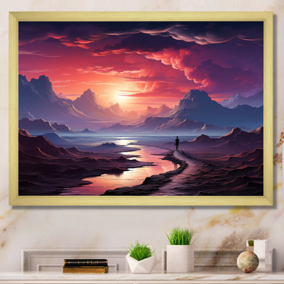 «Mauve et rose», homme perdu dans le désert III - Art mural paysages spatiaux