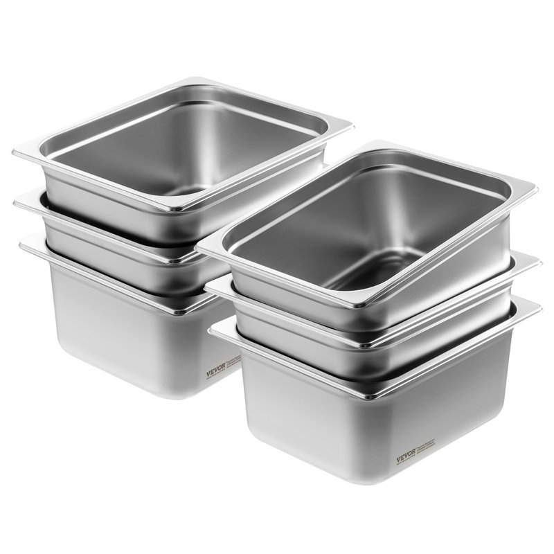 17 Storeys 6 Pack Hotel Pans, 1/2 Size Anti-Jam Steam Pan, 6-Inch Deep Table Pan