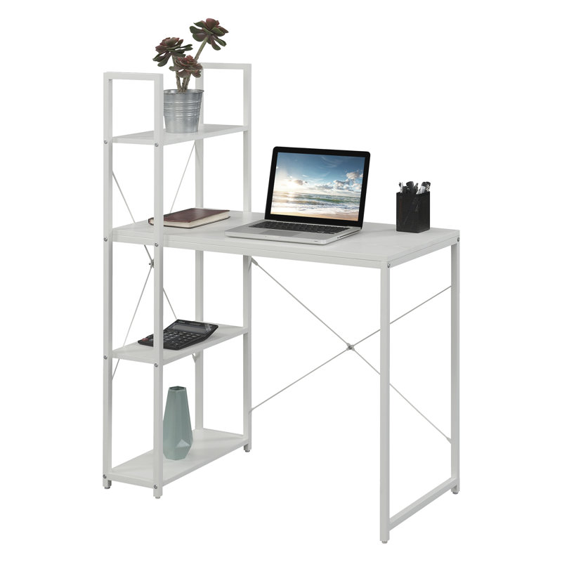 Gerell Office Workstation Desk with Shelves, White/White