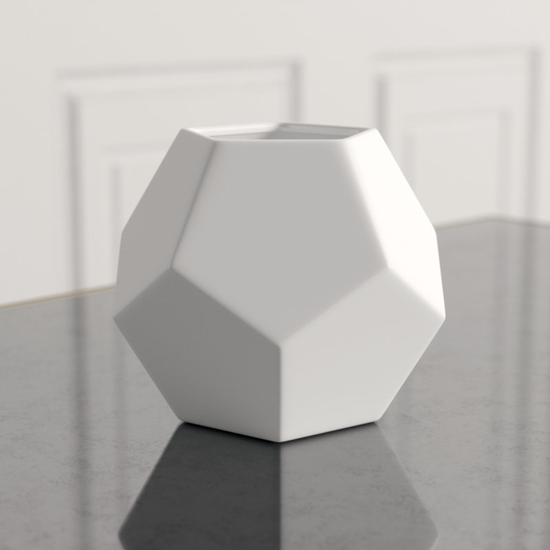 Faceted Table Vase, 6" H x 7" W x 7" D, White