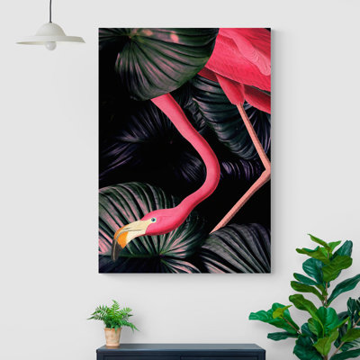 American Pink Flamingo In Jungle - Wrapped Canvas Print