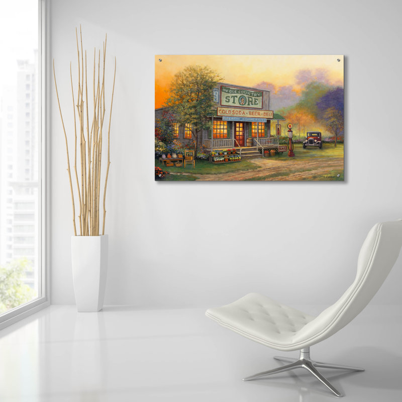 «Old Country Store» par John Zaccheo, art mural en verre acrylique, H 24 po x l 36 po x P 0,2 po