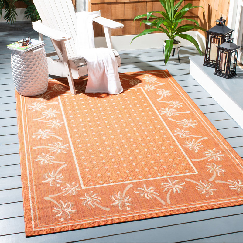Tapis d'intérieur / extérieur à motif floral Lueck, Rectangle 6 pi 7 po x 9 pi 6 po