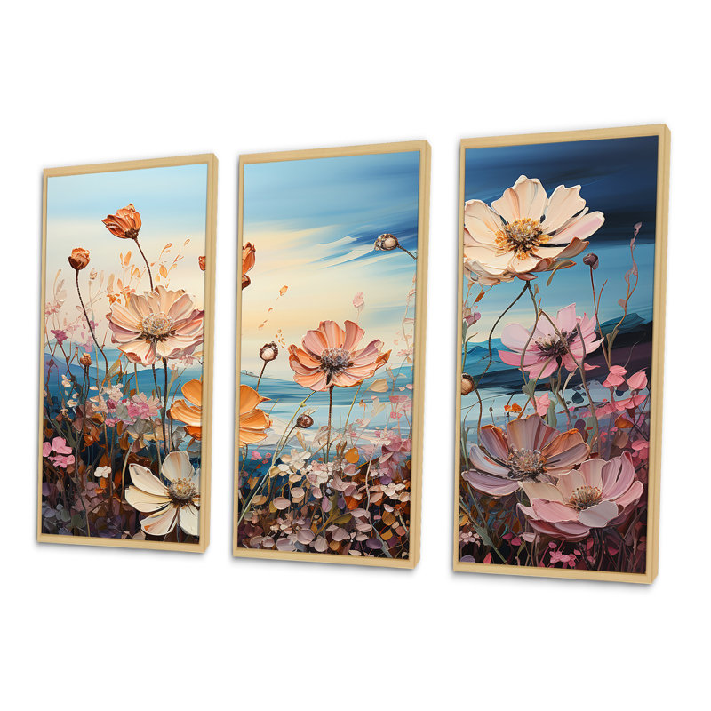 Ensemble de salon art floral rose, H 28 po x l 36 po x P 1 po, Cadre naturel flottant